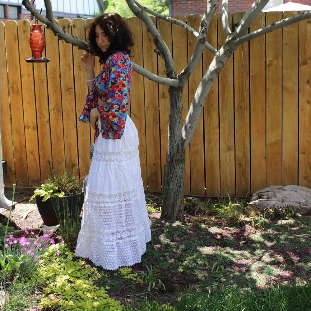 Cottagecore Long White Skirt - Picture 1 of 12